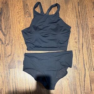 Athleta Black High-Neck Tankini Top with High-Waist Bottom